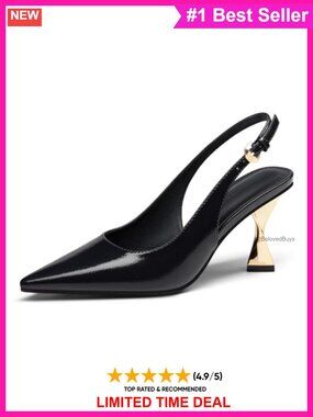Pointed Closed Toe Slingback Kitten Heel Pumps Faux Leather Dress Shoes